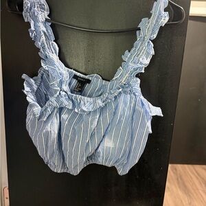 Hollister Blue and White Striped Crop Top